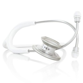 MDF Instruments, MD One Stainless Steel Stethoscope, Adult, White Tube, Silver Chestpieces-Headset, MDF77729