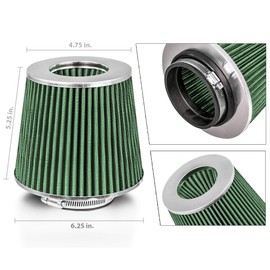 Mortar Aftermarket Auto Air Filter Replacement - Car Enthusiast Class Universal Cold Air Intake Gulps in More Air for More Engine Power & Passionate Induction Sound, 3.25 In, Green
