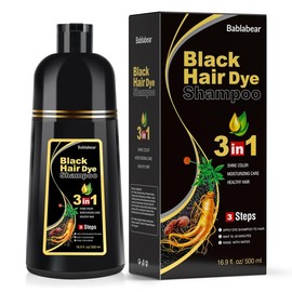 Bablabear 3 in 1 Hair Dye Shampoo - Herbal Ingredients Can cover gray hairs,Contains Ginseng Extract,Natural Haircoloring, black hairdye - Colour: Wine Red 500ml
