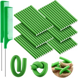 60 Pieces Flexi Rods Flexible Curling Rods Hair Curlers Rollers Twist Flexi Rods Hair Curlers Set No Heat Hair Rods Rollers Flexible Rods for Long Short Hair Women Girls (Green, 0.5 x 7 Inch)
