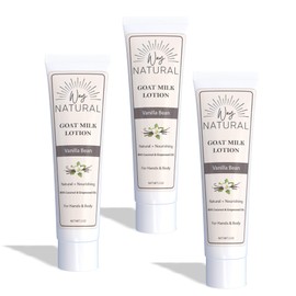 Way Natural Real Goat Milk Lotion, Travel Size, Bulk - Soothing, Creamy, Dry Skin Relief - Coconut & Grapeseed Oils - Goat Milk Hand Cream/Body Lotion - Vanilla Bean, 3 (2oz) Tubes