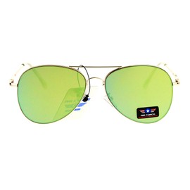 Air Force Aviator Sunglasses Unisex Spring Hinge Metal Frame Gold, Yellow Mirror