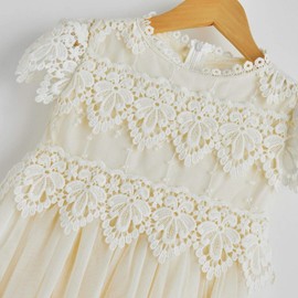 2Bunnies Girl Boho Bohemian Rustic Communion Crochet Lace A-Line Tulle Flower Girl Dress (Ivory Cap Sleeve Maxi, 7-8 Years)