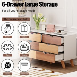 DHMAKER 6 Drawer Dresser for Bedroom, 48" Wide Mid Century Modern Chest of Drawers, Wooden Chest of Drawers, Dresser TV Stand for Bedroom, Living Room, Hallway