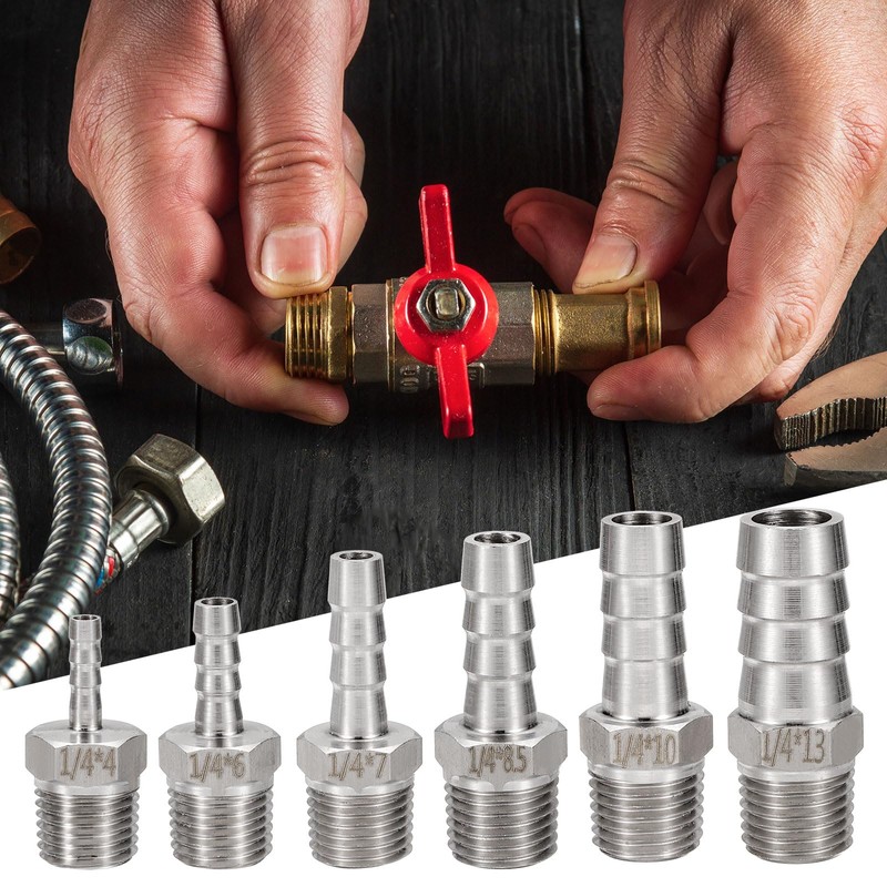 sourcing map Stainless Steel Barbed Fitting 1/4" NPT Male to