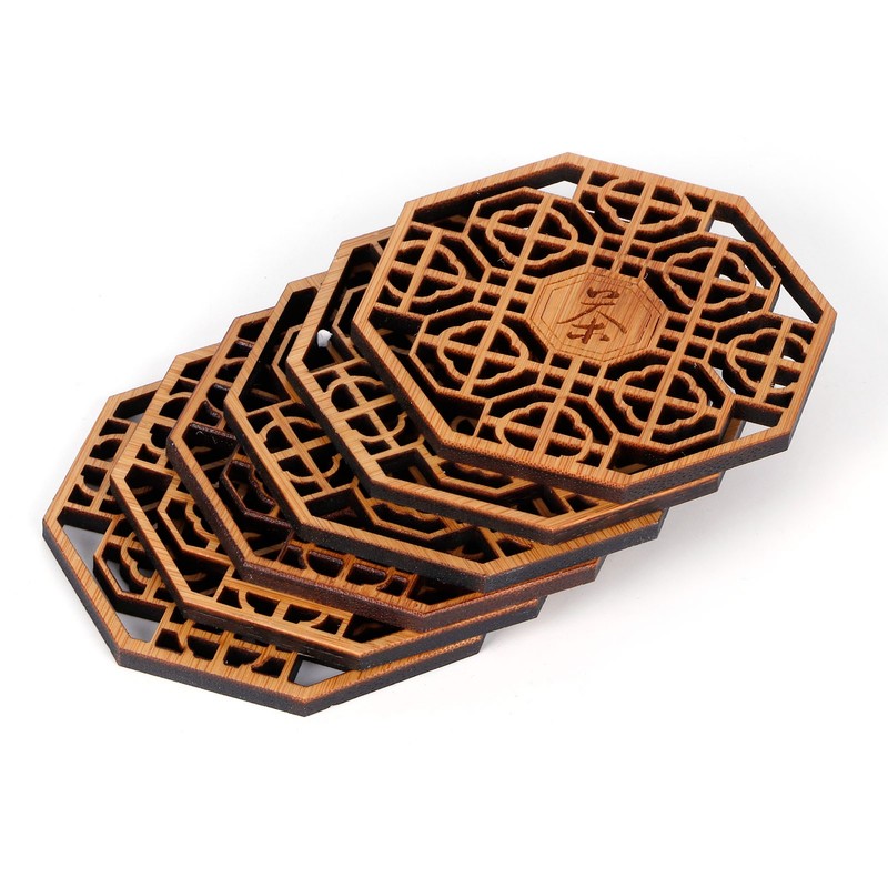 6PCS Bamboo Coaster Teacup Mat AntiScald Heat Insulation Pad Tea