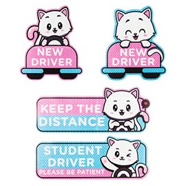 W1cwey 4pcs Cartoon Cat Student Driver Car Magnet, 9 Inch Cute New Driver Sign for Car Cartoon Reflective Student Driver Car Magnet Sticker Gift for Teen Girls Reusable Car Bumper Safety Sign