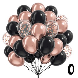 60pcs Rose Gold and Black Balloons 12inch with Rose Gold Confetti Balloons for Wedding Graduation Baby Shower Birthday Party Decoration