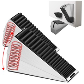 2 Pack Adjustable Spring Door Stopper Wedge with Holder, High 3 Inch Heavy Duty Door Stopper with Non-Slip Rubber Base, Tall Door Stoppers for Bottom of Doors for Heavy Doors and Gates, Silver