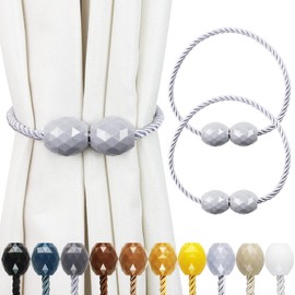 Porlau Strong Magnetic Curtain Tiebacks 2 Pack Decorative Tie Backs Outdoor Curtain Rope Tiebacks Elegant Curtain Holdbacks for Drapes, Light Grey