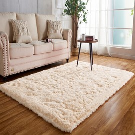 Achiiso Small Fluffy Rugs Washable Long Plush Rugs, Bedroom Soft Pile Rug Carpets Bedroom Mats Home Decoration (Beige,60x120 cm)