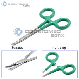 OdontoMed2011 Green PVC Insulated Grip Handle Stainless Mosquito Hemostat Locking Forceps Curved 5" Serrated Clamp Fishing Tools ODM