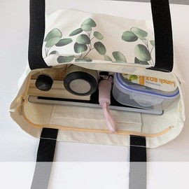 Zabonchi Cute Canvas Bag, Tote Bag, Large Capacity, Shoulder Bag, Bag for Commuting to School, Going Out, with Zipper / Buttons, Aoba