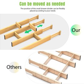 ANTOWIN Bamboo Drawer Dividers, Drawer Separators Splitter,17-22 inches Long Adjustable Spring-loaded Organizer for Large Utensil, Clothes, Tools Drawers, 6 Pack Dividers + 4 Pack Baffle