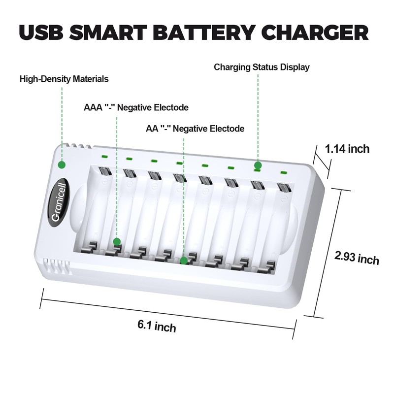 Granicell Rechargeable AA and AAA Batteries with 8 Bay Smart