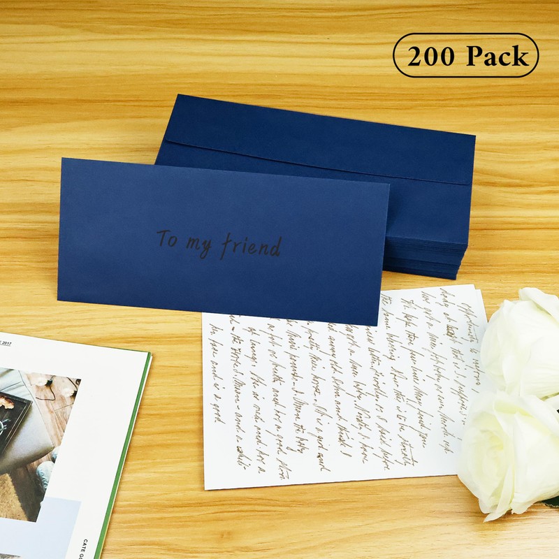 200 Pack #10 Business Envelopes, Navy Blue Standard Envelopes Self