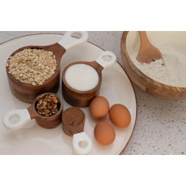 Jeanne Fitz 2 Cup Measuring Cup, 4pcs - Wooden Measuring Cups and Spoons Set, Acacia Wood, White Handles, For Wet and Dry Ingredients, Portion Control, Home and Kitchen Tools, Baking Essentials