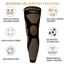 NOSIDAK Full Leg Compression Sleeve (Pair), Copper Knee Sleeves, Anti Slip Compression Stockings, Support for Thigh, Knee, Calf, Arthritis, 20-30mmHg Reduce Varicose Veins, Swelling for Men & Women