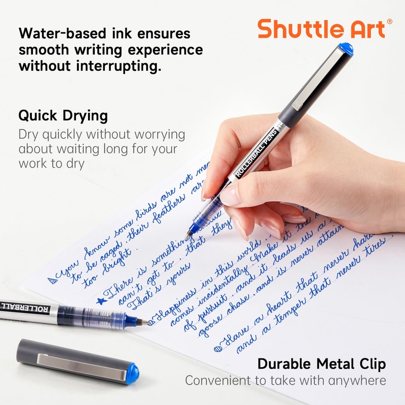 Shuttle Art RollerBall Pens, 25 Pack Blue Fine Point Roller