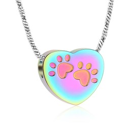 QGJNSGC Pet Cremation Jewellery for Ashes Pendant Paw Print Pet Heart Urn Necklace Memorial Keepsake Jewelry for Pet/Dog's/Cat's Ashes