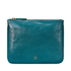 Womens Quality Leather Flat Makeup Bag | The Zeta | Handmade in Italy | Petrol Blue
