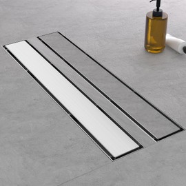 EBYTE Brushed Nickel Linear Shower Drain - SUS 304 Stainless Steel Shower Drain Kit, 28 Inch Linear Drain with 2-in-1 Tile Insert Cover & Adjustable feet, Long Rectangle Floor Drain Hair Strainer