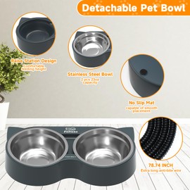 Fuliuna Heated Cat Bowl, Outdoor Heated Pet Bowl with Double Stainless Steel Bowl 23 OZ, Heated Water Food Bowl for Cat Pet, Thermal Pet Bowl Provide Drinkable Water and Hot Food in Winter
