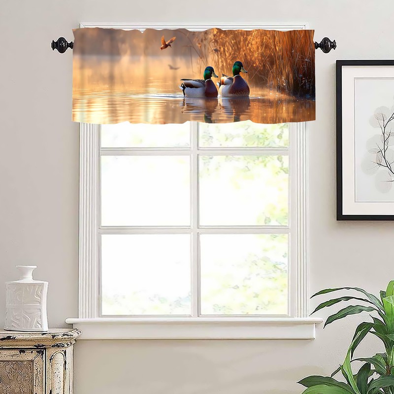 Twistmyst Rustic Wildlife Mallard Duck Valances for Windows 2 Pack,Rod