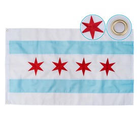 Flagolden Embroidered Chicago Flag 3x5 Feet Outdoor Made in USA, Double Sided Chicago City Flags with 2 Strong Brass Grommets, Heavy Duty Flag of Chicago for Outside Use
