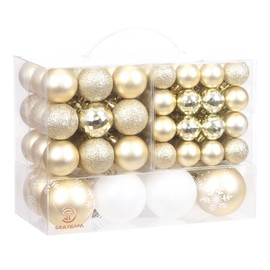 Sea Team 99 Pieces of Assorted Christmas Ball Ornaments Shatterproof Seasonal Decorative Hanging Baubles Set with Reusable Hand-held Gift Package for Holiday Xmas Tree Decorations, Gold