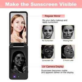 Espejo compacto UV con cámara UV para prueba de protección solar, espejo de viaje recargable de 4 pulgadas, espejo de bolsillo de doble cara para protección de la piel