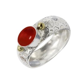 SILVERTROVE Cabochon Karneol-Edelstein-Bandring, Sterlingsilber, Bandring für Männer und Frauen, Bandring in allen Größen, Schmuck CRG1070BZ6_(52 (16.6))