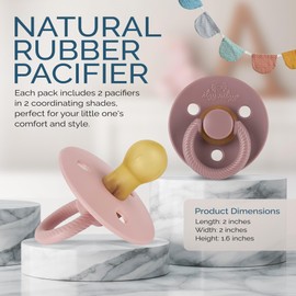 Itzy Ritzy Natural Rubber Pacifiers, Set of 2 – Natural Rubber Newborn Pacifiers with Cherry-Shaped Nipple & Large Air Holes for Added Safety; Set of 2 in Blossom & Rosewood, Ages 0 – 6 Months