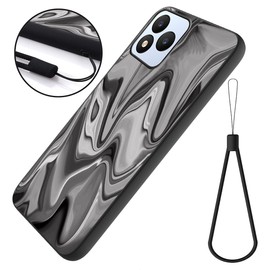 Tuxiwei Drop Protective TPU Case for Vortex J24 with HD Tempered Glass Screen Protector [Black Strap] Vortex CellularJ24 Cover Anti-Fingerprint Sturdy Rubber, Art Printed Grey Wavy Painted for Men