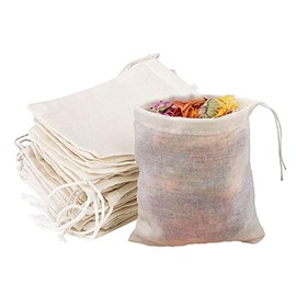 Cotton Drawstring Bags 100 Pieces, 3.94x3.15 Inches Unbleached Fabric Cloth Muslin Reusable Cotton Cheese Nut Milk Bags Tea Bags Spice Bags Muslin BagsÂ with Drawstring for Spice, Tea, Coffee