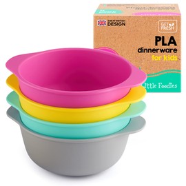 GET FRESH Plant-Based PLA Kids Bowls Set – 4-Pack Melamine Free Plant Based Snack Bowls for Kids and Toddlers – Small Biodegradable Plant-Based Childrens Dinnerware Bowls – Reusable PLA Kids Dishes