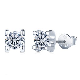 MICMIF Women's Earrings, 1 Carat 2 Carat Solitaire Moissanite Diamond, Men's Round Stud Earrings Made of 925 Silver, VVS1 D Colour Moissanite Earrings, Hypoallergenic Earrings, Stud Earrings, 5/6.5