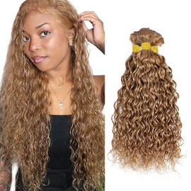 22 24 26 Inch Color #27 Bundle Honey Blonde Water Wave Human Hair Bundles Honey Blonde Bundle #27 Wet and Wavy Bundles Remy Human Hair Weave