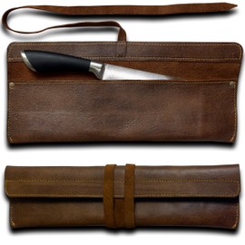 RED SCORPION ENTERPRISES Handmade Leather Chef Knife Sheath – Universal Fit | Single Slot Knife Roll | Heavy Duty Leather Knife Cover with Belt Wrap | Kitchen Knife Storage