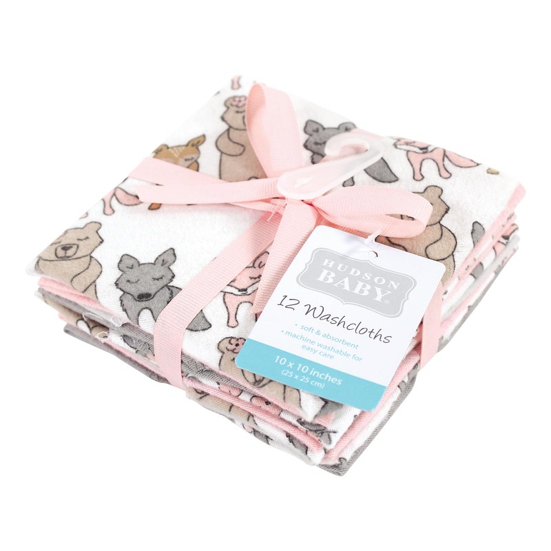 Hudson Baby Unisex Baby Flannel Cotton Washcloths 12-Pack, Wild Forest