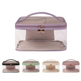 Ebbniur Clear Toiletry Bag, Transparent Travel Toiletries Organizer, Large Opening Cute Travel Makeup Bag, Portable Large Capacity Travel Essentials for Women (Purple)