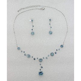 Faship Stunning Aqua Rhinestone Crystal Floral Necklace Earrings Set - Aqua