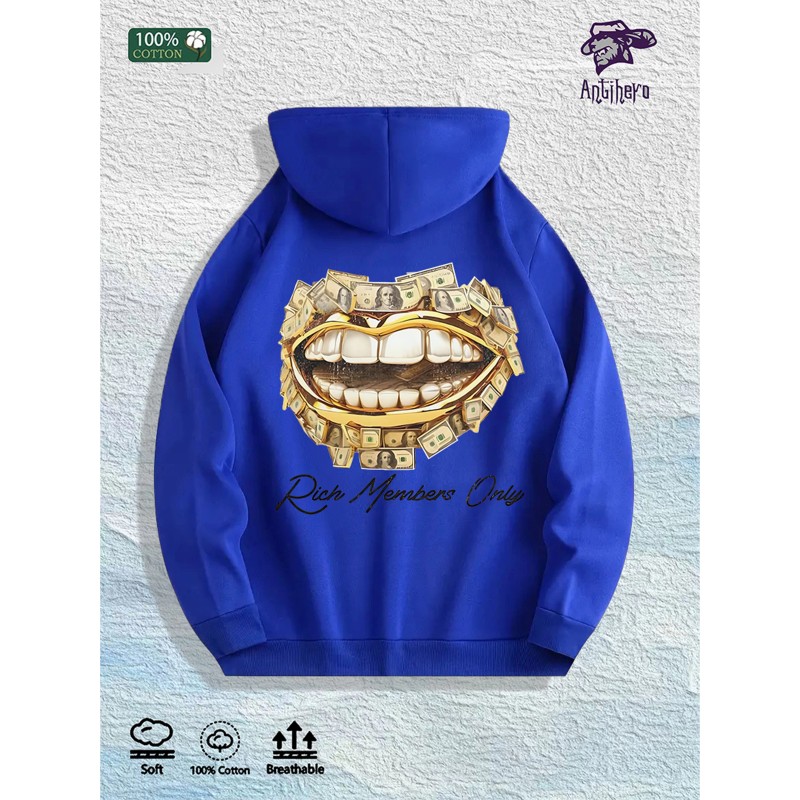Rich Members Club Money Lips Graphic Hoodie 100% Cotton US