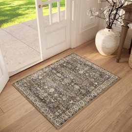 NoiFamo - Alfombra lavable estilo bohemio para sala de estar, alfombra clásico antideslizante para interiores, alfombra ligera de pelo bajo para recámara, comedor, oficina en casa