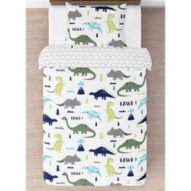 Navy Blue and Green Modern Dinosaur Boys or Girls 4 Piece Kids Teen Twin Bedding Set Collection