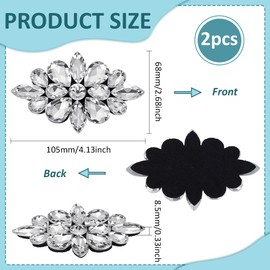 FINGERINSPIRE 2 Pcs Flower Rhinestone Appliques 105x68mm Crystal Color Alloy Glass Rhinestone Sewing Patches Decorations for Wedding Dress Coat Pants Hats Crystal Appliques Garment Accessories