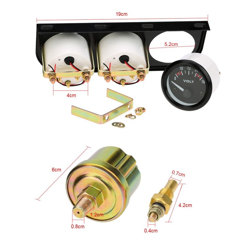 Shkalacar 52 mm Electronic Triple Gauge Kit, Oil Pressure Water