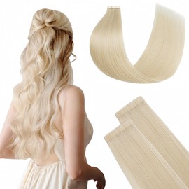 FUOTONBUTY Tape Extensions, Real Hair, Double Stitched, Tape-In Extensions, Real Hair, 20 Pieces, 50 g, Invisible Tape Extensions, Tape-On Extensions, Real Hair (Platinum Blonde, 40 cm)