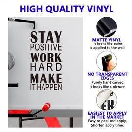 Motivational Quotes Wall Stickers for Gym: Office Inspirational Positive Vinyl Art Wall Decals for Bedroom Living Room Classroom School - Stay Positive Work Hard Make it Happen 11" X 21"