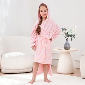 KAKU NANU Girls Dressing Gown Fleece Fluffy Hooded Dressing Gown Girls' Sleepwear & Robes Pink Gift 4 5 Years